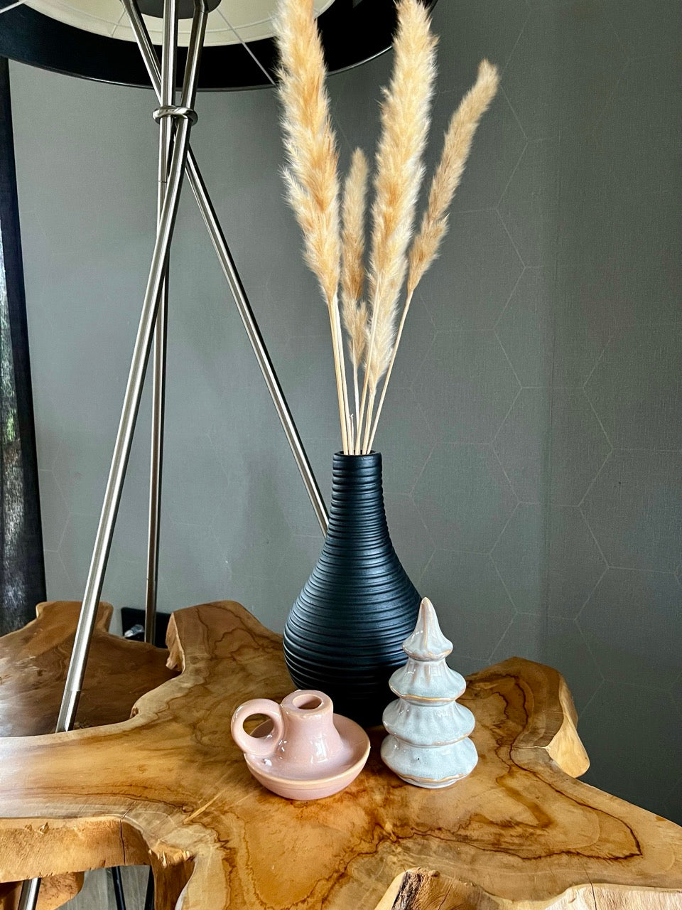 Keramik-Weihnachtsbaum - 14,5 cm hoch - Grün/Weiß/Grau