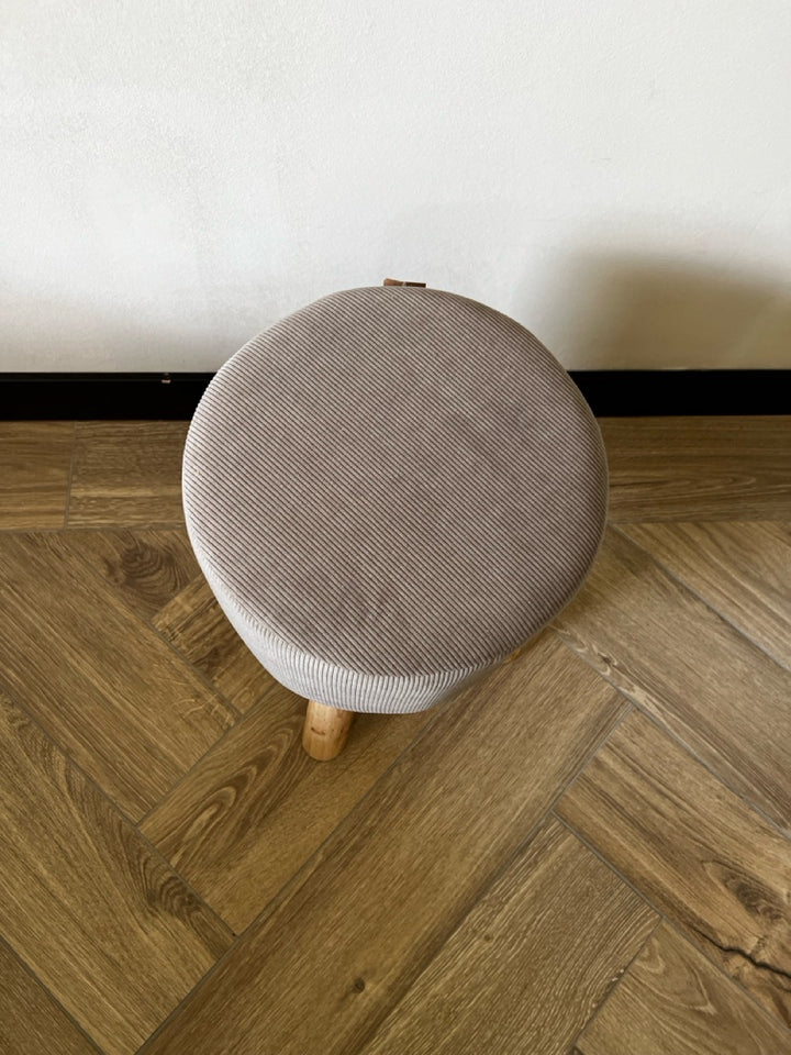 Hocker aus Cord und Holzbeinen - Ø28x40cm - Taupe