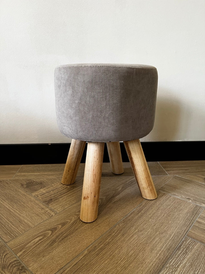 Hocker aus Cord und Holzbeinen - Ø28x40cm - Taupe