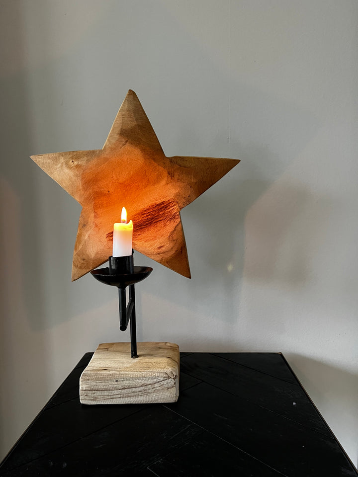 Ornament "Lichte ster" - Teak hout - 40 cm