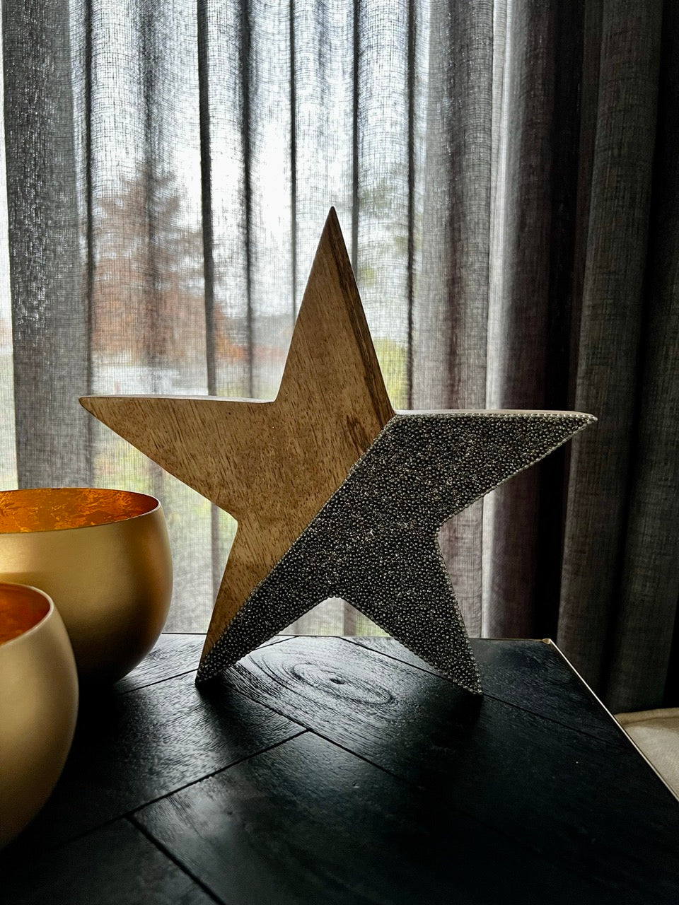 Ster Decoratie - hoogwaardig mangohout - 22 cm