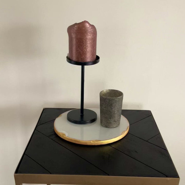 Decoratie plateau "Marble White" - marmer wit goud - rond 20 cm