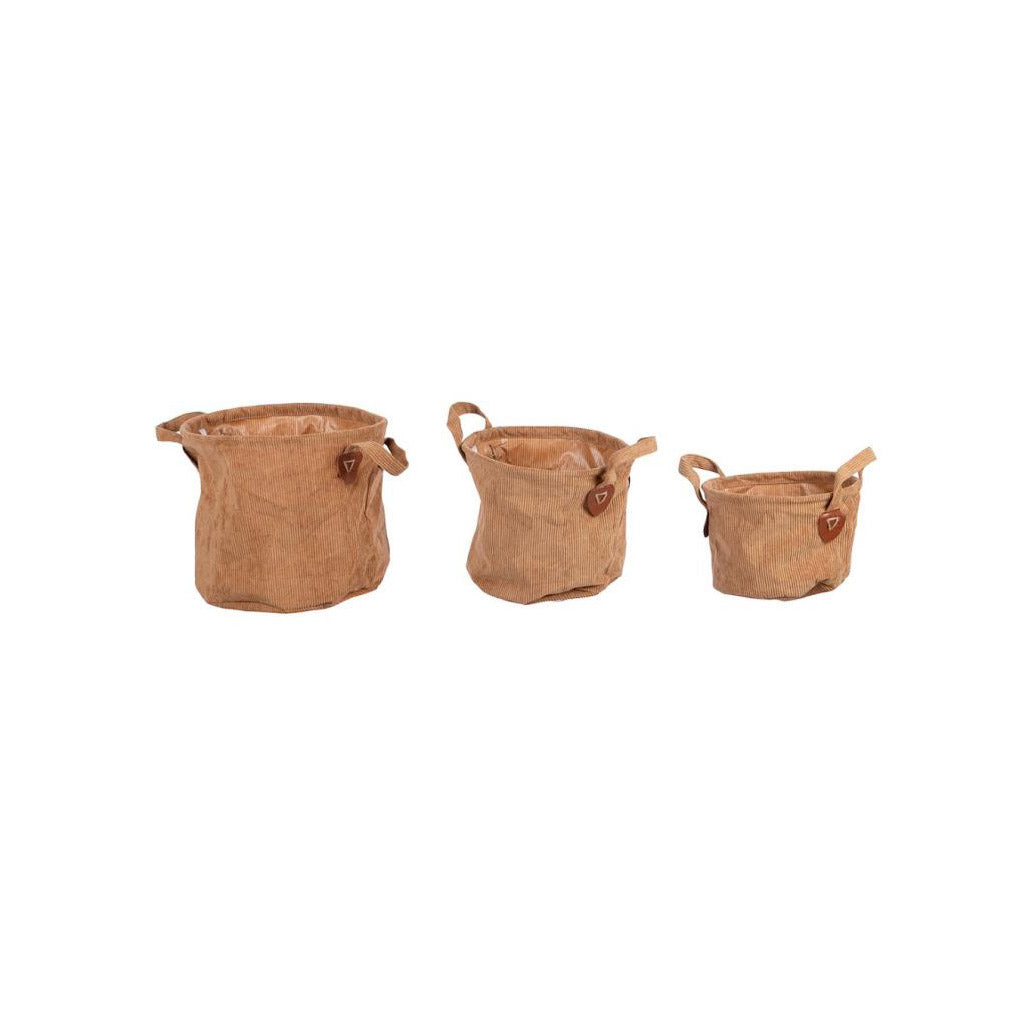Decoratie manden "Authentic Fabric" - 3 stuks - rond stof - ⌀ 21/24/29 cm - groen bruin creme