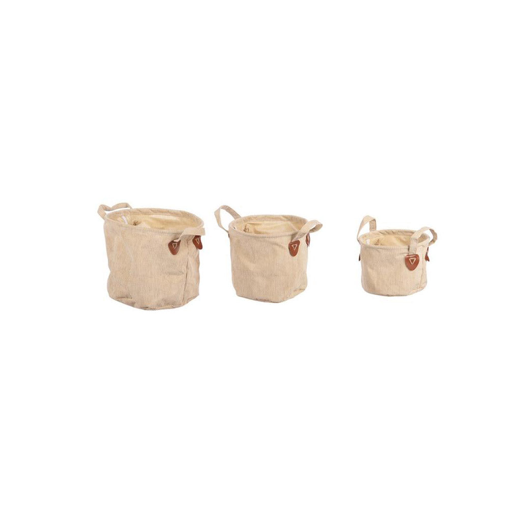 Decoratie manden "Authentic Fabric" - 3 stuks - rond stof - ⌀ 21/24/29 cm - groen bruin creme