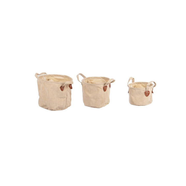 Decoratie manden "Authentic Fabric" - 3 stuks - rond stof - ⌀ 21/24/29 cm - groen bruin creme