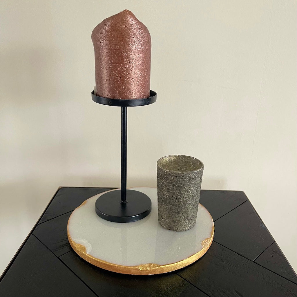 Decoratie plateau "Marble White" - marmer wit goud - rond 20 cm