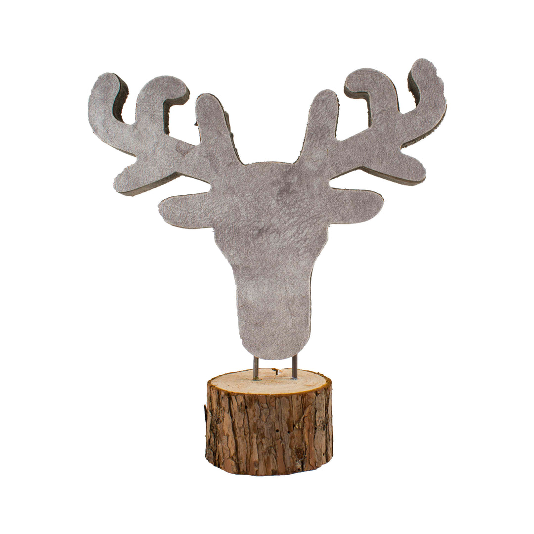 Rendier hoofd hout met stof grijs voorkant