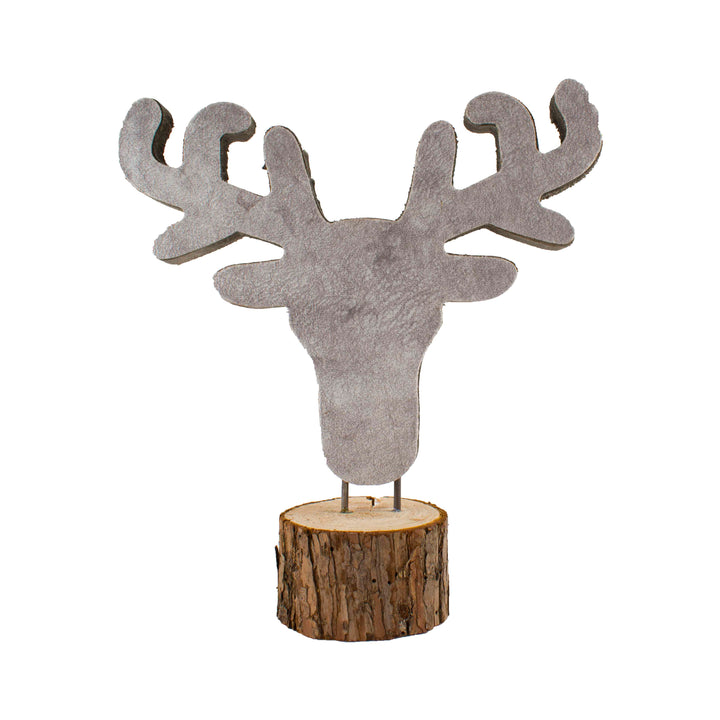 Rendier hoofd hout met stof grijs voorkant