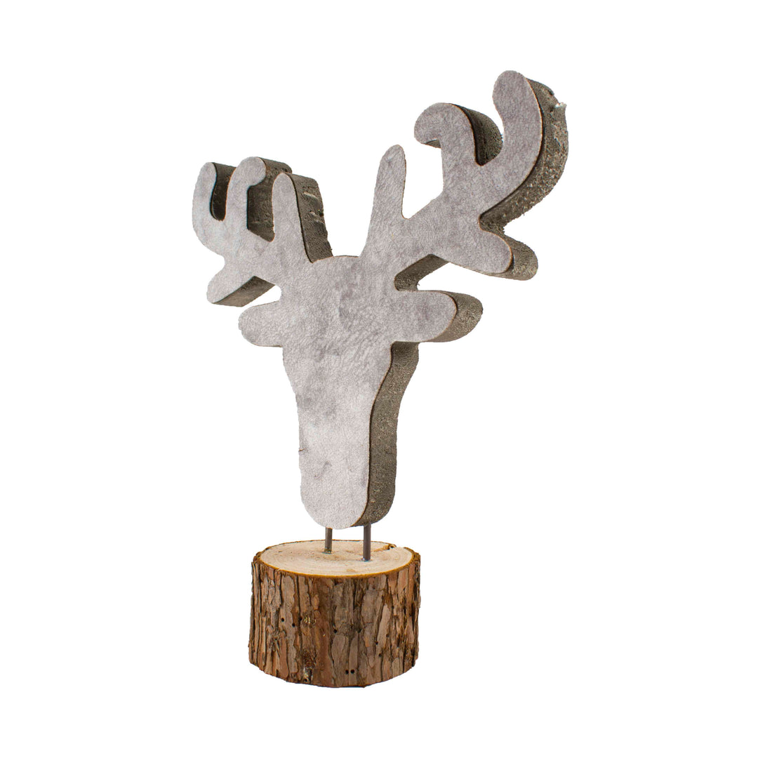 Rendier hoofd hout met stof grijs zijkant