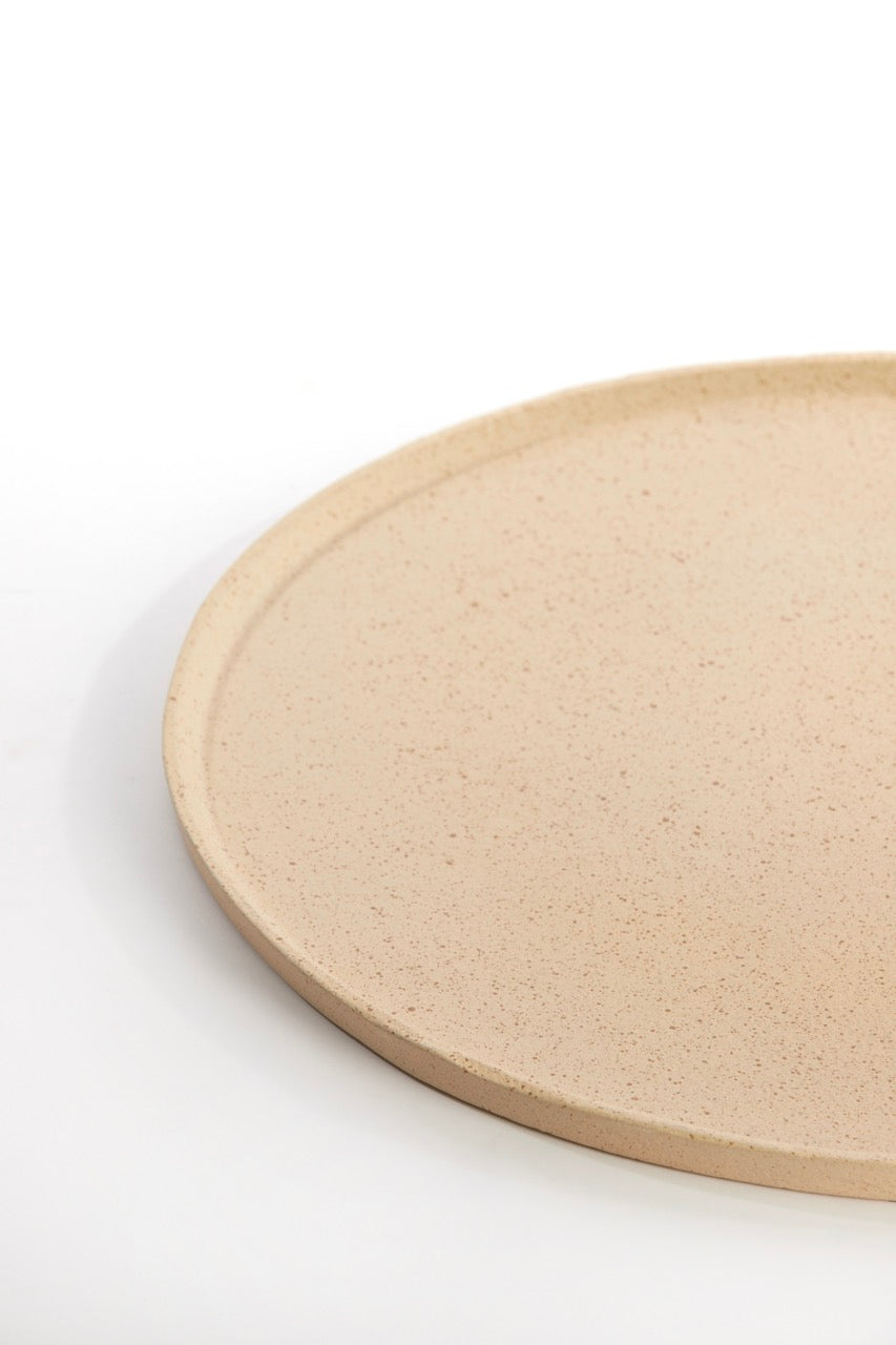 Decoratieschaal MAES metaal - zand/Licht bruin gespikkeld - Ø40x1,5 cm