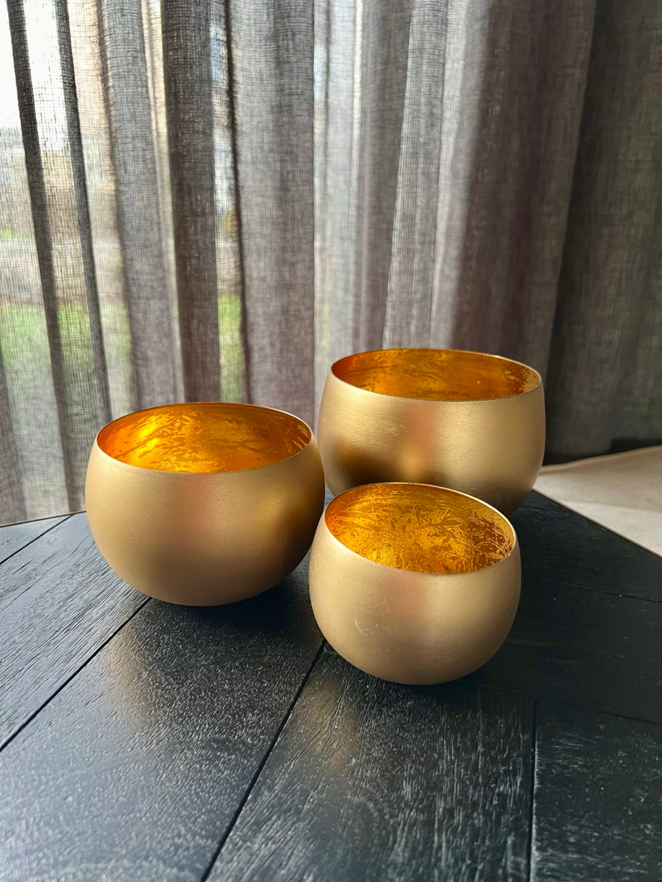 Gouden metalen kaarshouder - Set van 3 - Goud - 2 varianten