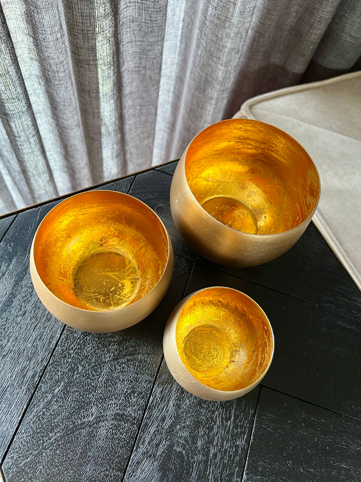 Gouden metalen kaarshouder - Set van 3 - Goud - 2 varianten