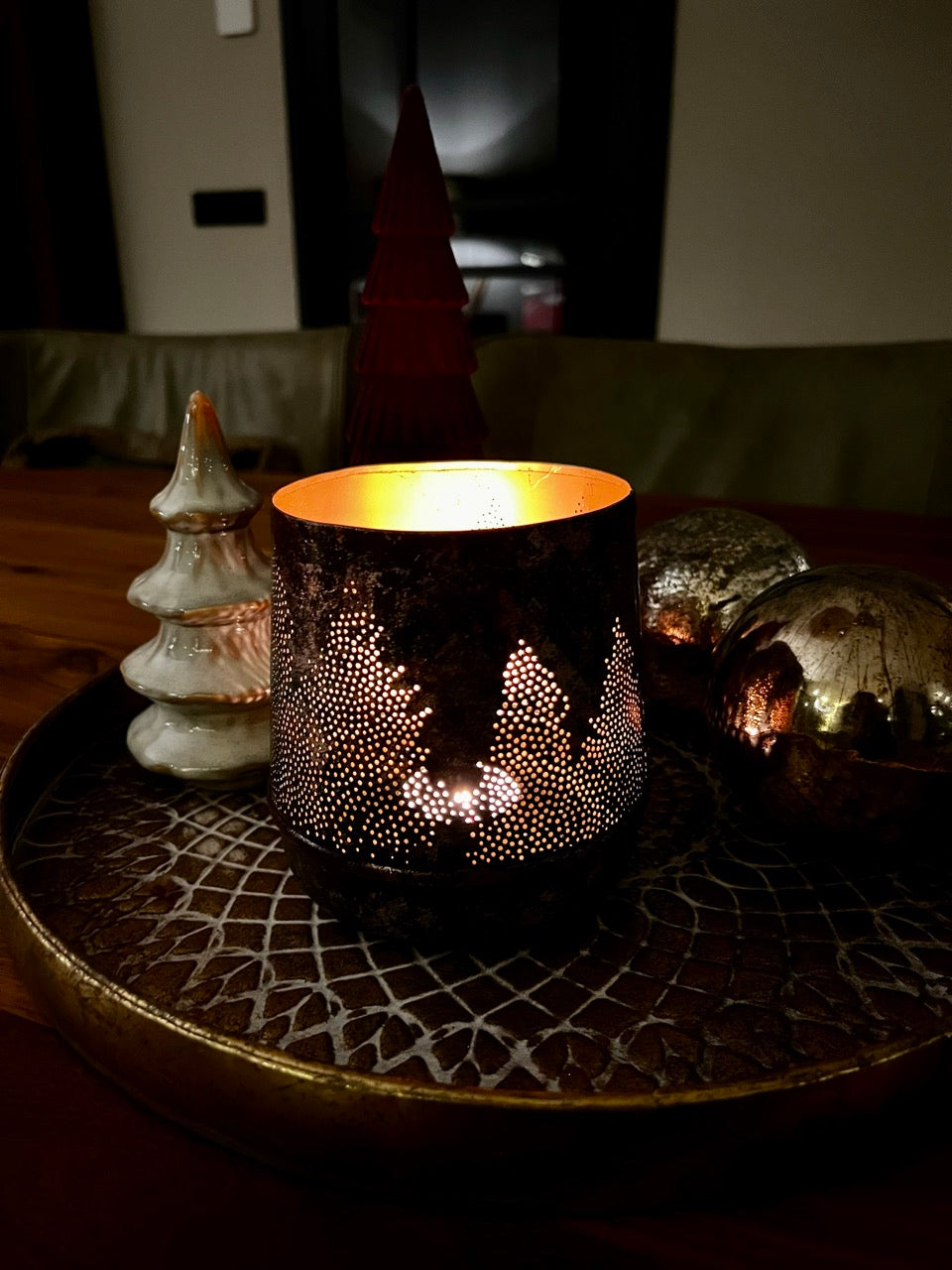 Großer Kerzenhalter aus Metall Weihnachtsbaum - Lila/Metallic