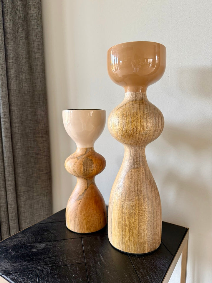 Kandelaar Massief Hout – Beige & Bruin – 2 Maten