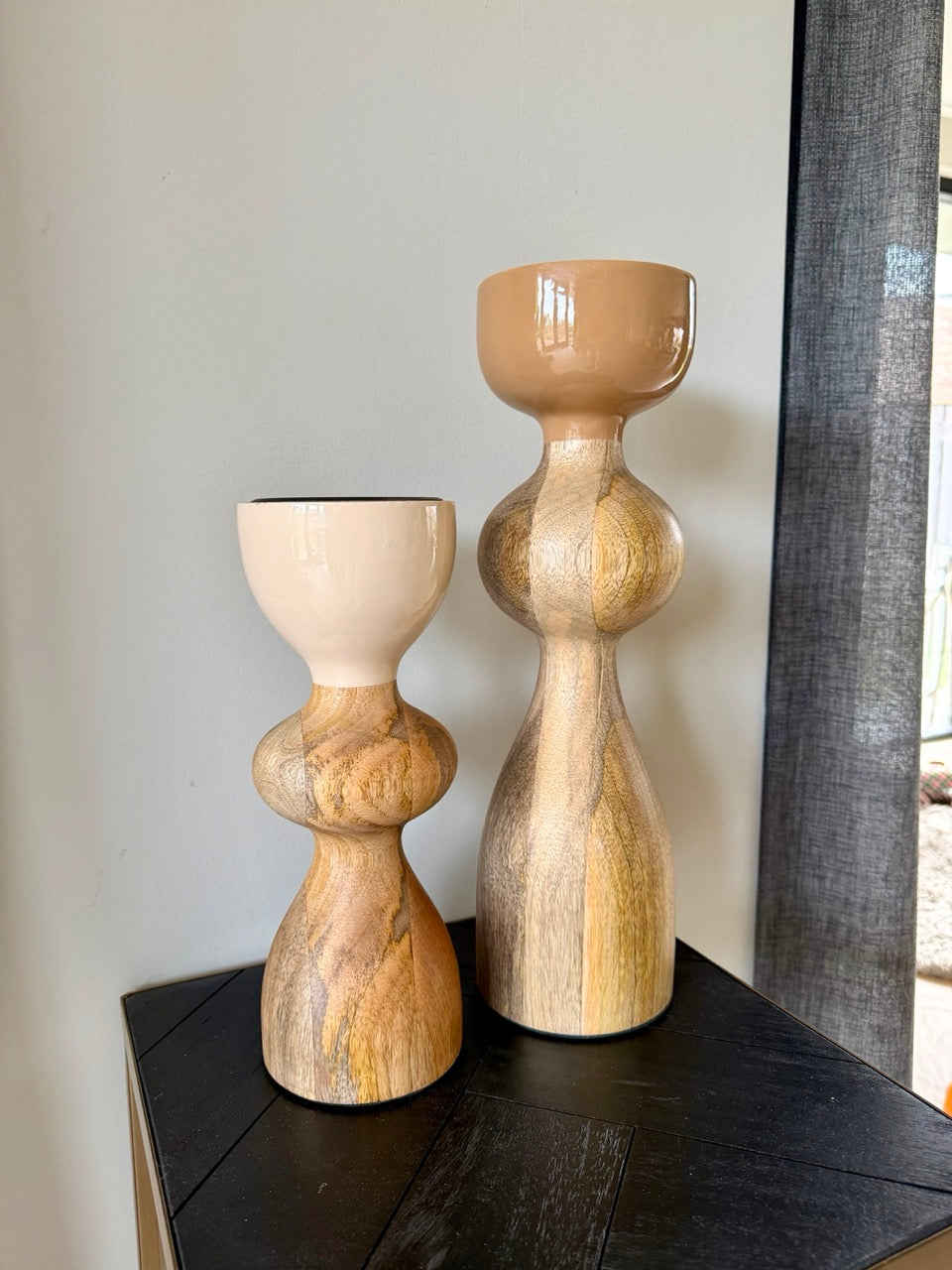 Kandelaar Massief Hout – Beige & Bruin – 2 Maten