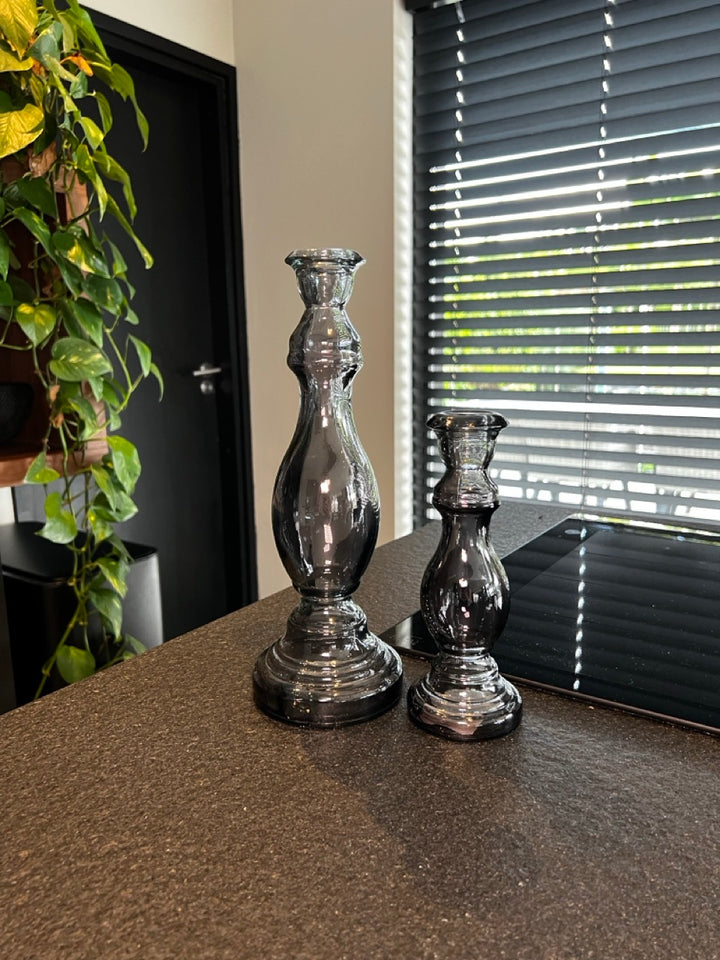 Kerzenständer 2er-Set - Glas - Anthrazit