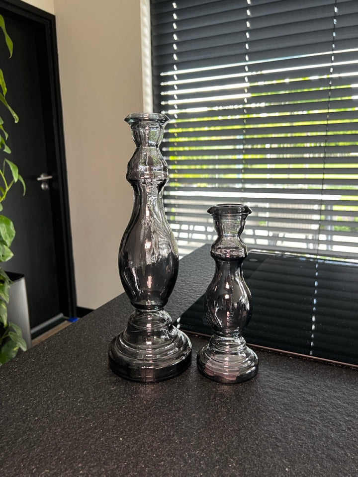 Kerzenständer 2er-Set - Glas - Anthrazit