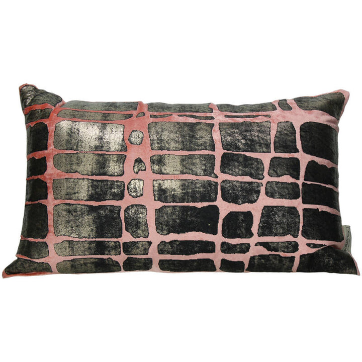 Luxe sierkussen Peachprint - 50x30 cm - perzik/zwart