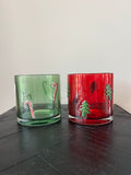 2er-Set Weihnachtskerzenhalter aus Glas – Rot und Grün
