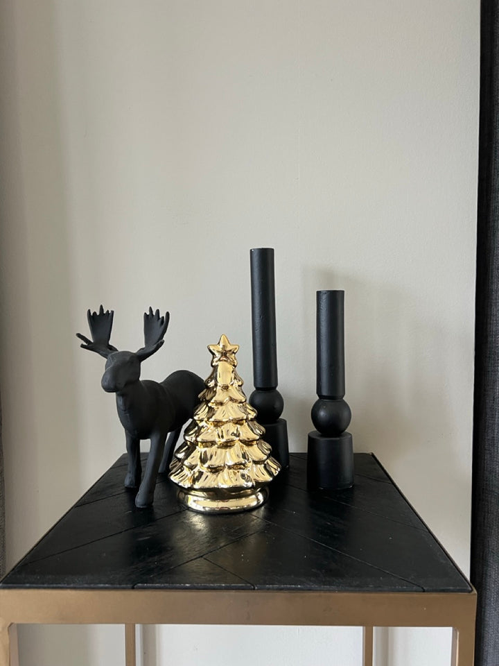 Shop the Kerstlook – Luxe Zwart-Goud Set met Rendier & Gouden Kerstboom