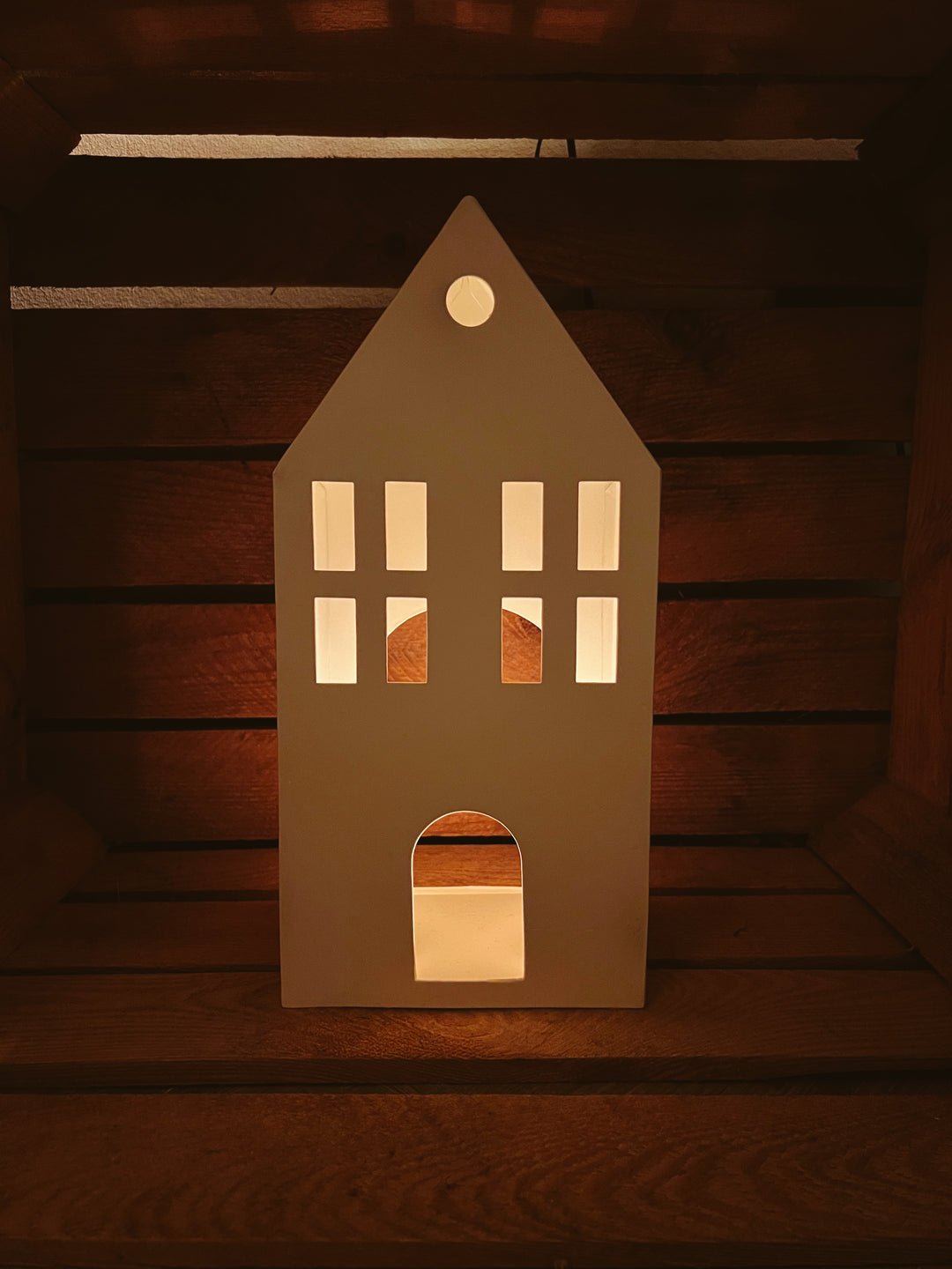 Theelichthuisje - 14x9x30cm - Crème