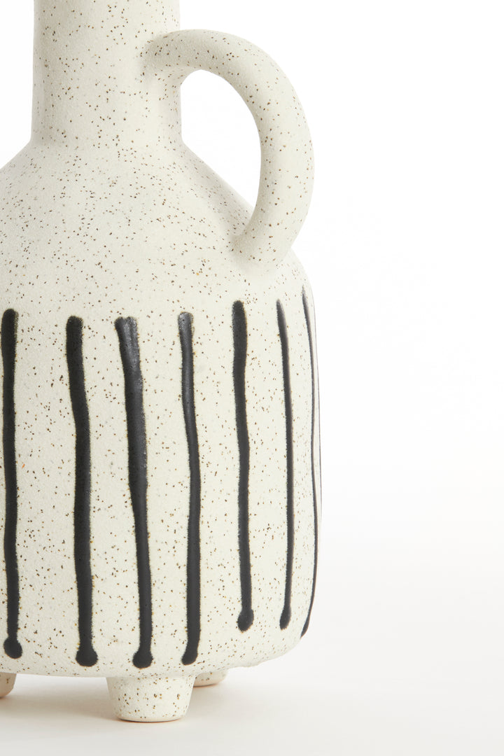 Vase JONAI Keramik - 12x11x21,5 cm - matt creme/schwarz