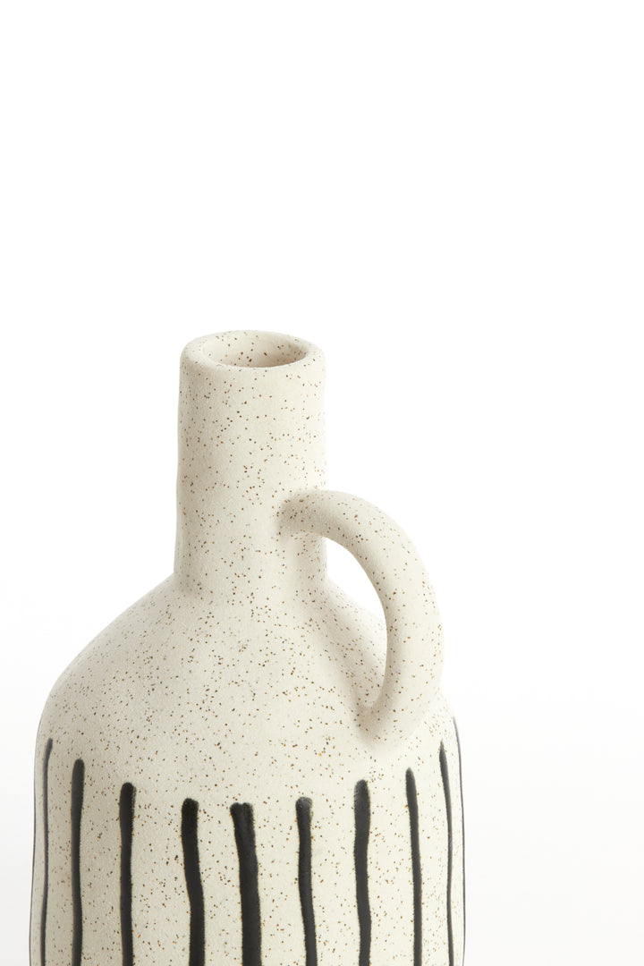 Vase JONAI Keramik - 12x11x21,5 cm - matt creme/schwarz