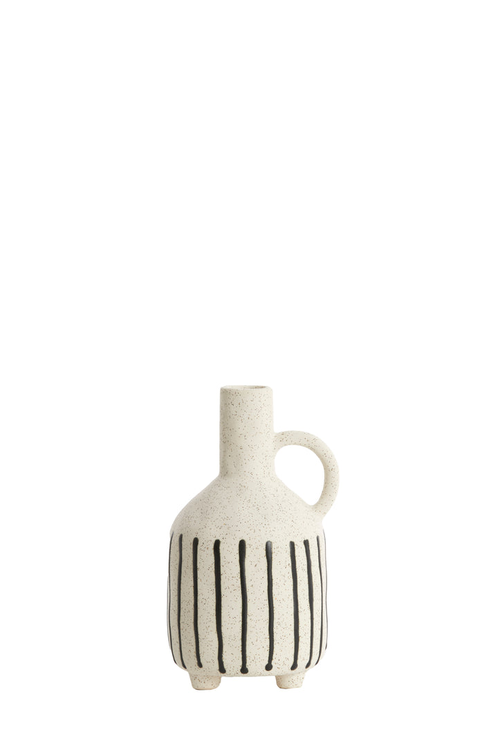 Vase JONAI Keramik - 12x11x21,5 cm - matt creme/schwarz