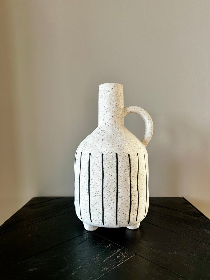Vase JONAI Keramik - 12x11x21,5 cm - matt creme/schwarz