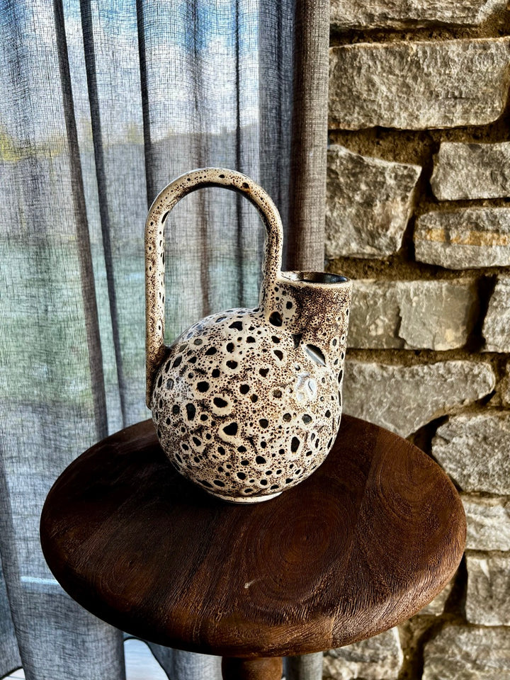 Vase Keramik SERRES - 16x15,5x26 cm - creme/schwarz/braun