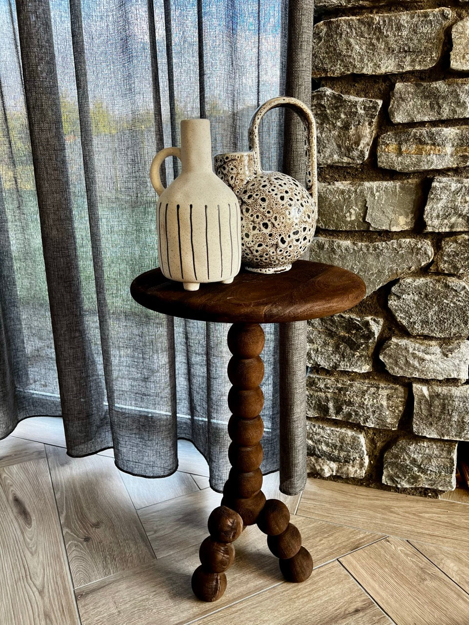 Vase Keramik SERRES - 16x15,5x26 cm - creme/schwarz/braun