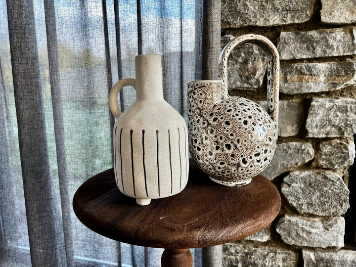 Vase Keramik SERRES - 16x15,5x26 cm - creme/schwarz/braun