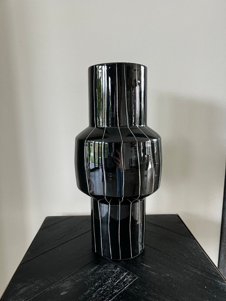 Vase SENUMA - Ø16x33 cm - Glänzend Schwarz+Weiß