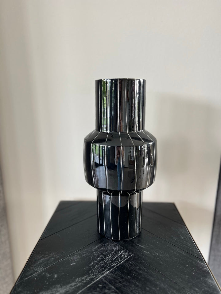 Vase SENUMA - Ø16x33 cm - Glänzend Schwarz+Weiß
