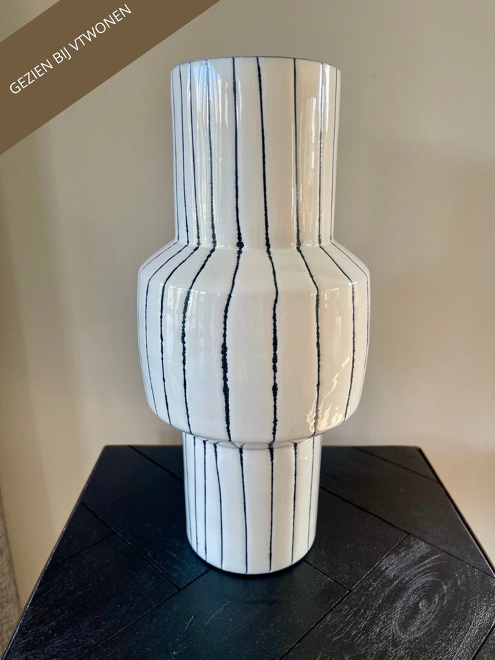 Vase Streifen weiß/schwarz - Ø16x33 cm - Metall