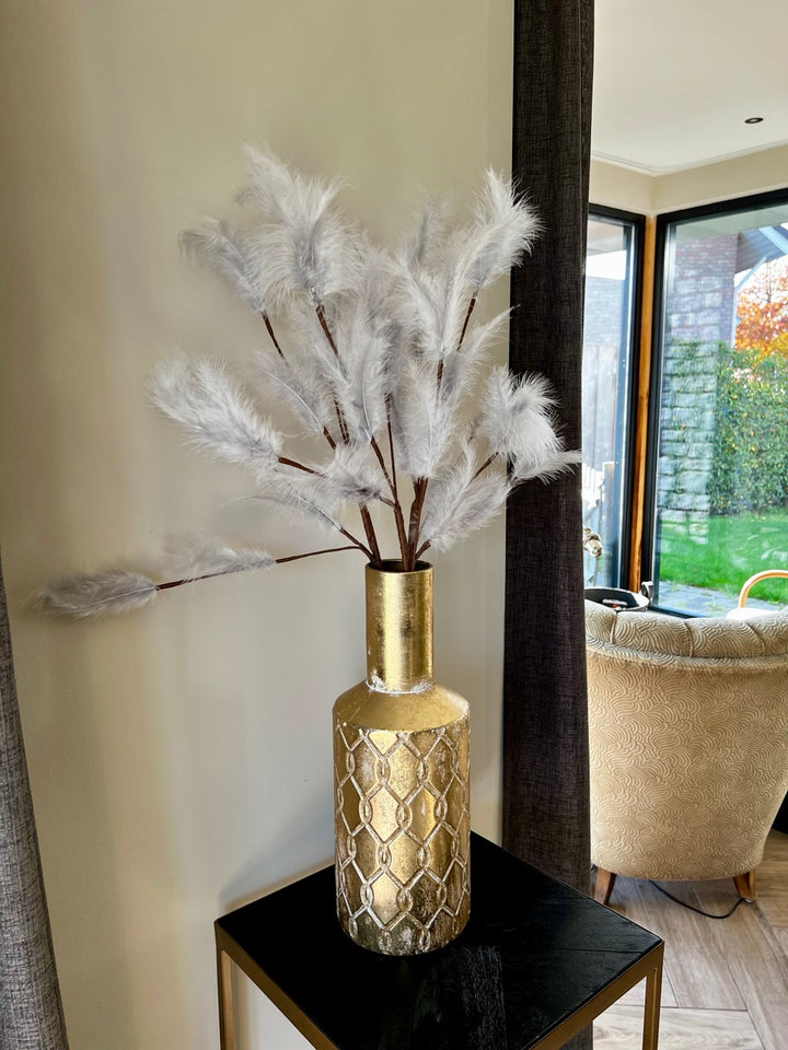 Veren pluimen - Droogbloemen - 77 cm hoog - Zwart/Grijs