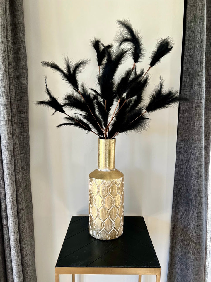 Veren pluimen - Droogbloemen - 77 cm hoog - Zwart/Grijs
