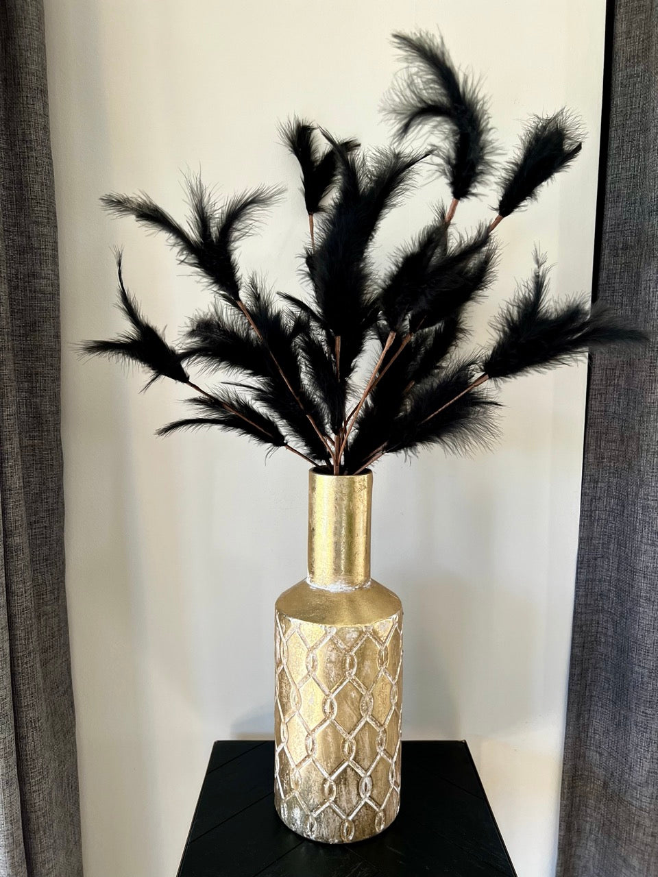 Veren pluimen - Droogbloemen - 77 cm hoog - Zwart/Grijs