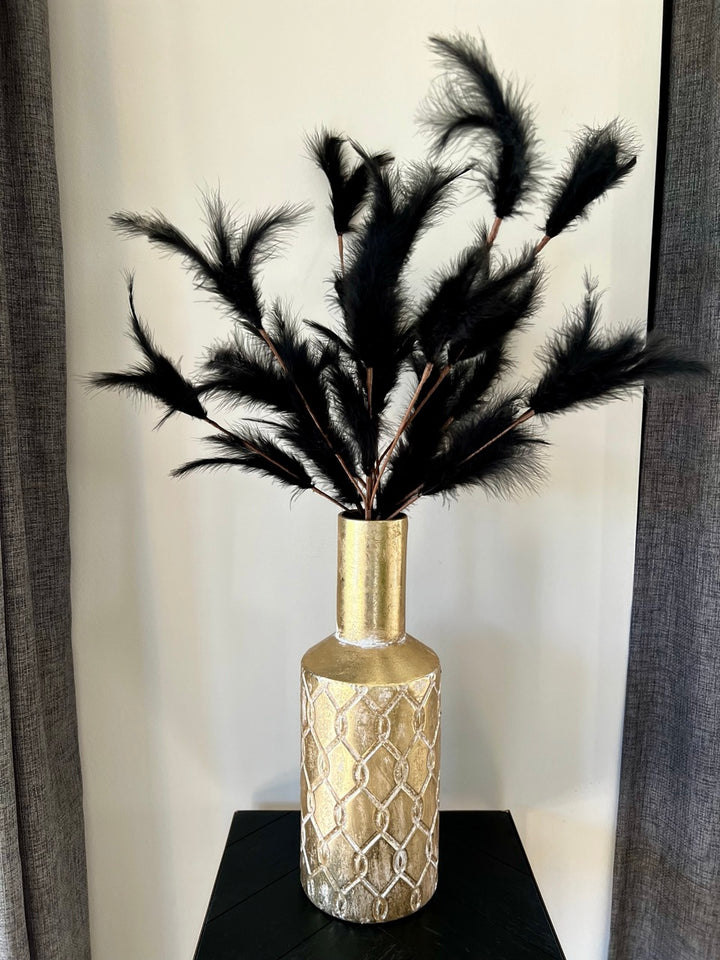 Veren pluimen - Droogbloemen - 77 cm hoog - Zwart/Grijs