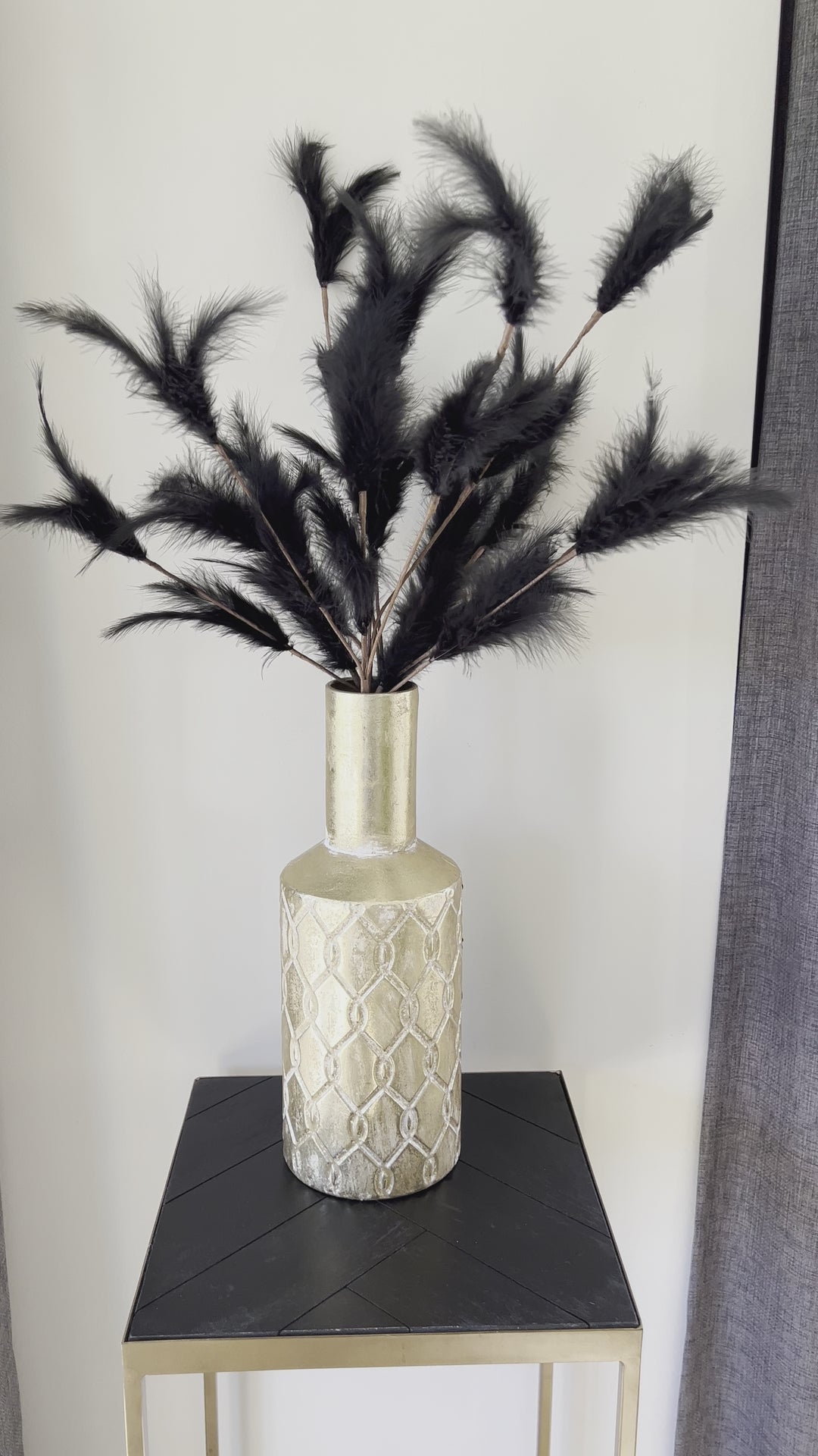 Veren pluimen - Droogbloemen - 77 cm hoog - Zwart/Grijs