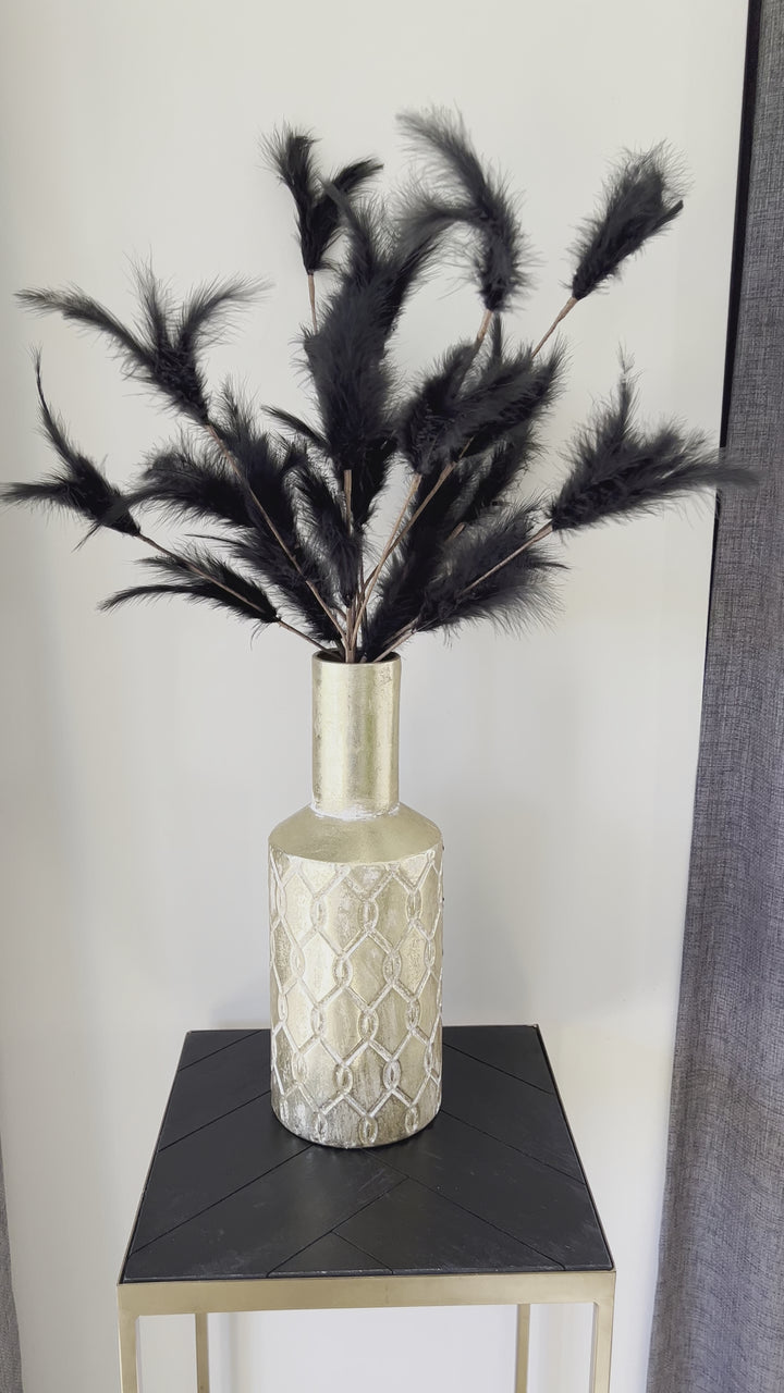 Veren pluimen - Droogbloemen - 77 cm hoog - Zwart/Grijs