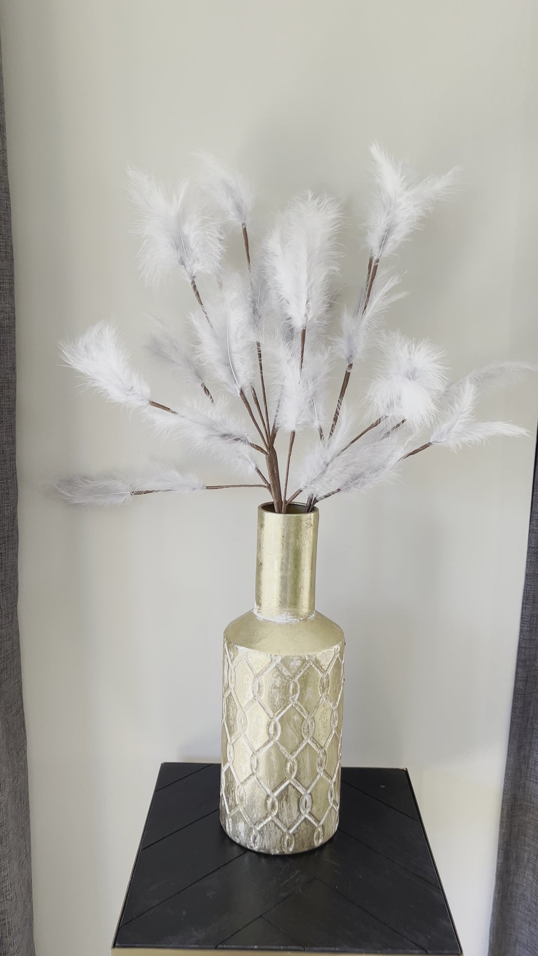 Veren pluimen - Droogbloemen - 77 cm hoog - Zwart/Grijs