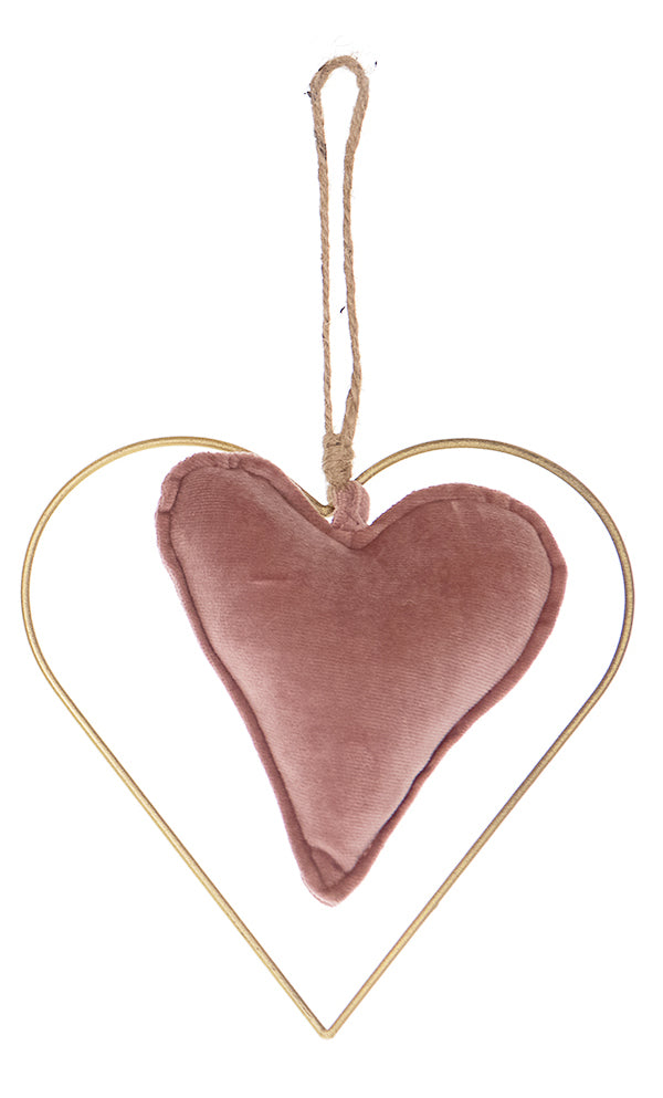 Hart hanger fluweel roze