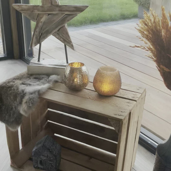 Kaarshouder glas "Sparkling" - 11 cm rond - zilver video