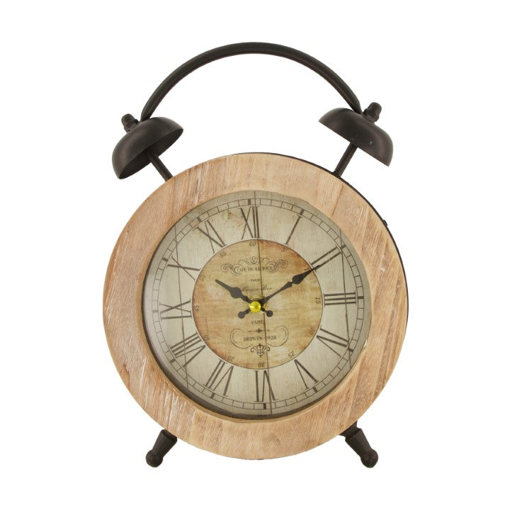 Staande klok - hout en zwart metaal - 33 cm hoog