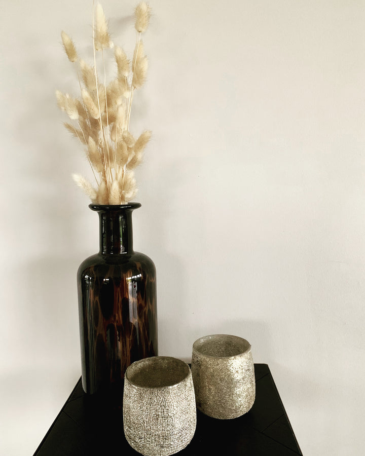 Vaas “Leopard glass fancy” - 30 cm hoog - donker bruin luipaard glas