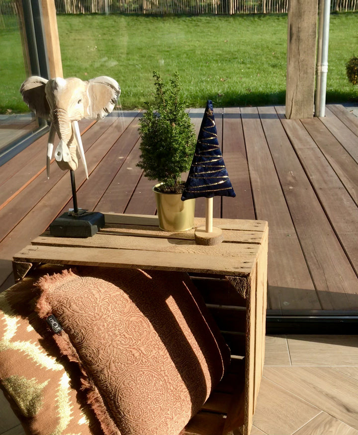 Kerstboom stof/hout - blauw goud - 30 cm video