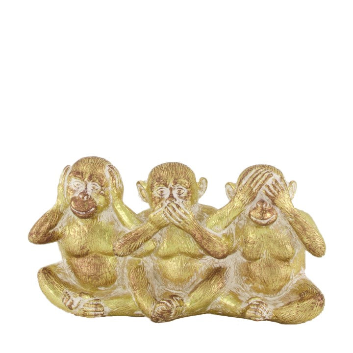 Gouden “Horen zien zwijgen” aapjes - 21 cm breed - goud
