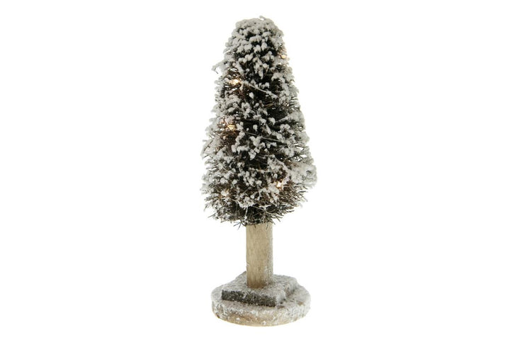 Kerstboom met lampjes en sneeuw - groen op hout - ↑30 cm / ⌀ 10 cm