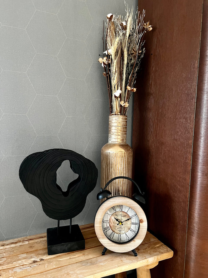 Staande klok - hout en zwart metaal - 33 cm hoog